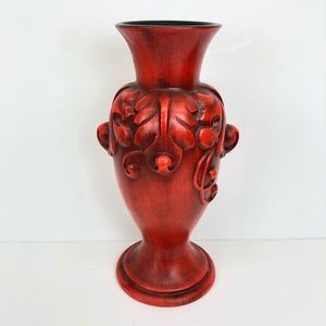 HAEGER Mid Century Modern Vintage Royal Haeger, 12” Red Matte Raised Design Vase